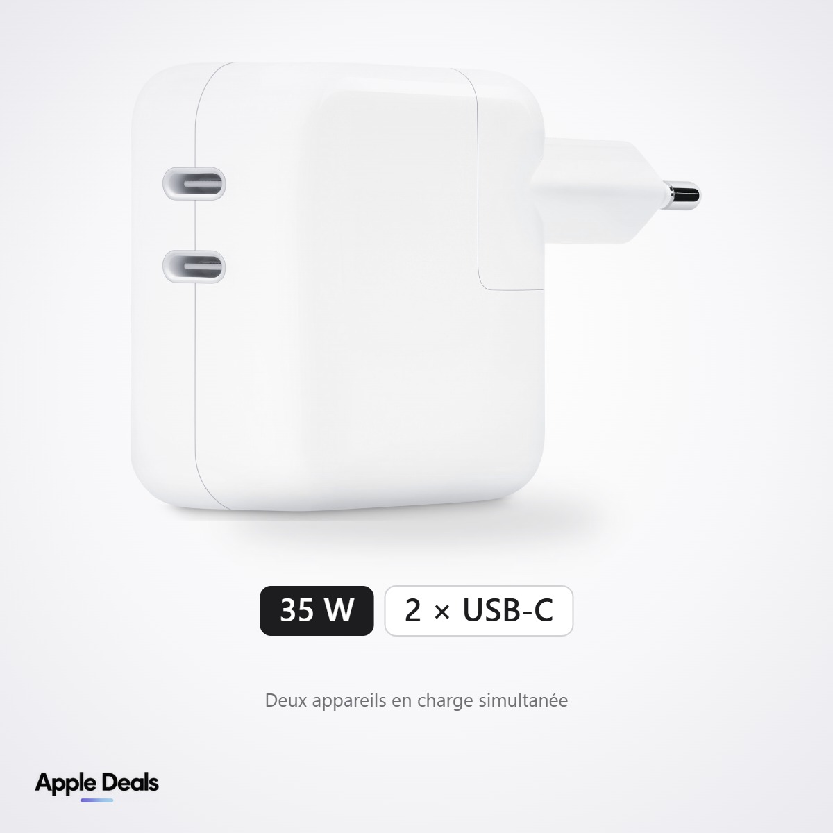 Adaptateur secteur Apple double USB-C 35 W Adaptateur secteur Apple double port USB-C 35 W — deux appareils en charge — Prix Maroc — AppleDeals