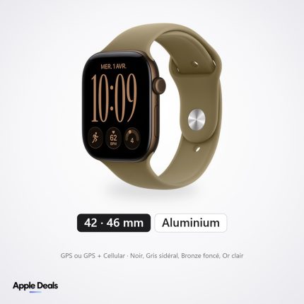 Apple Watch Series 12 Aluminium 42 et 46 mm — GPS ou GPS + Cellular · Noir, Gris sidéral, Bronze foncé, Or clair — prix Maroc — AppleDeals