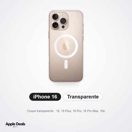 Coque transparente iPhone 16, 16 Plus, 16 Pro, 16 Pro Max et 16e — Prix Maroc — AppleDeals