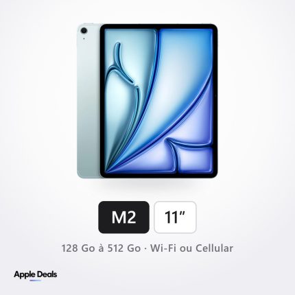iPad Air 11 pouces puce Apple M2, Bleu — 128 Go à 512 Go, Wi-Fi ou Wi-Fi + Cellular — AppleDeals Maroc