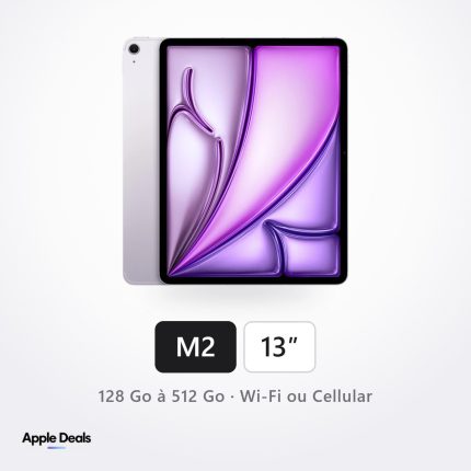 iPad Air 13 pouces puce Apple M2, Mauve — 128 Go à 512 Go, Wi-Fi ou Wi-Fi + Cellular — AppleDeals Maroc