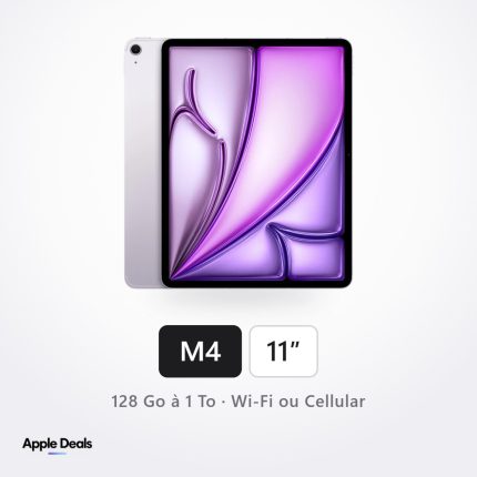 iPad Air 11 pouces puce Apple M4, Mauve — 128 Go à 1 To, Wi-Fi ou Wi-Fi + Cellular — AppleDeals Maroc