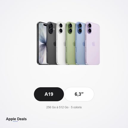 iPhone 17, puce A19, écran 6,3 pouces, cinq coloris — AppleDeals Maroc