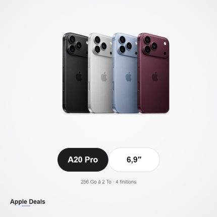 iPhone 18 Pro Max, puce A20 Pro, écran 6,9 pouces, quatre finitions — AppleDeals Maroc