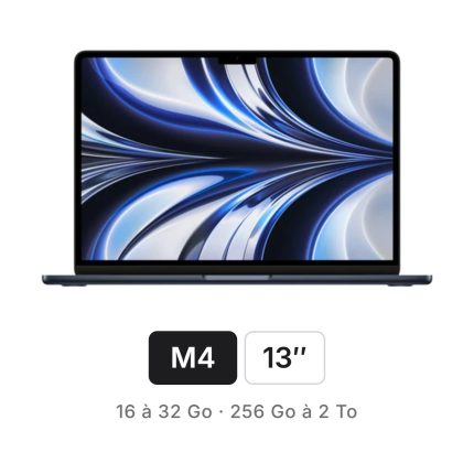 MacBook Air 13 pouces puce Apple M4, Minuit — 16 à 32 Go de mémoire unifiée, 256 Go à 2 To de stockage — AppleDeals Maroc