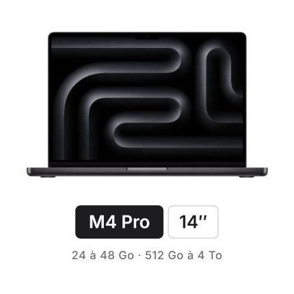 MacBook Pro 14 pouces puce Apple M4 Pro — 24 à 48 Go de mémoire unifiée, 512 Go à 4 To de stockage — AppleDeals Maroc