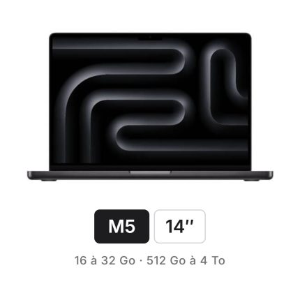 MacBook Pro 14 pouces puce Apple M5 — 16 à 32 Go de mémoire unifiée, 512 Go à 4 To de stockage — AppleDeals Maroc